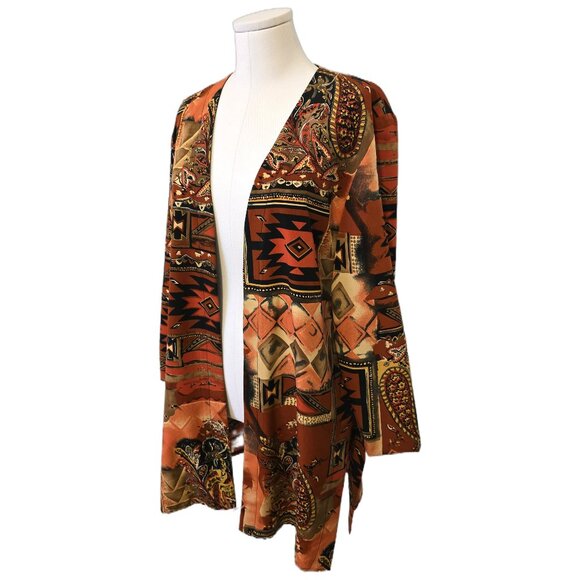 Vintage Algo Duster Jacket Cardigan Aztec Western Boho Retro Party Sz 14 - Picture 3 of 12